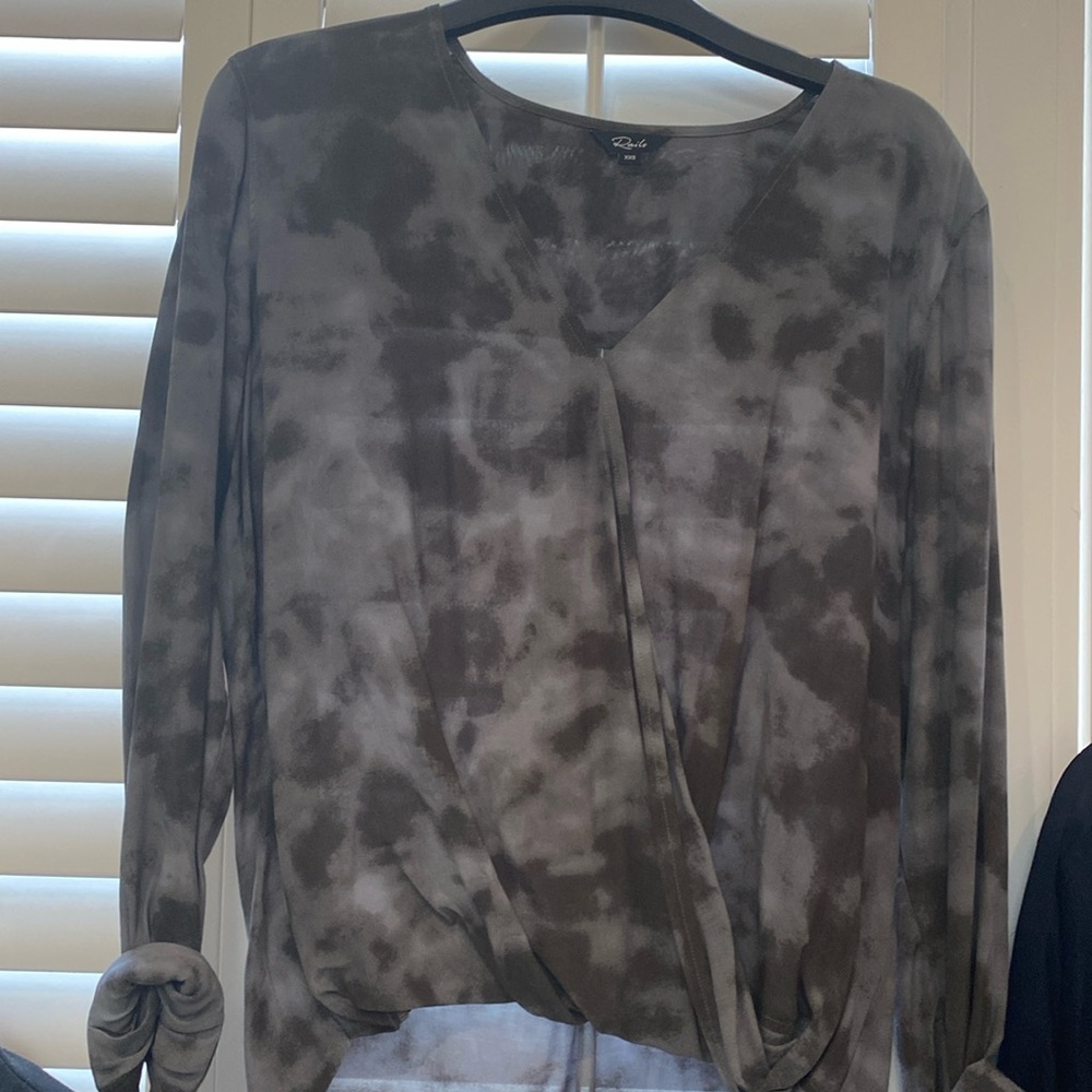Slate Nicole shirt from reels then V-neck tie-dye style